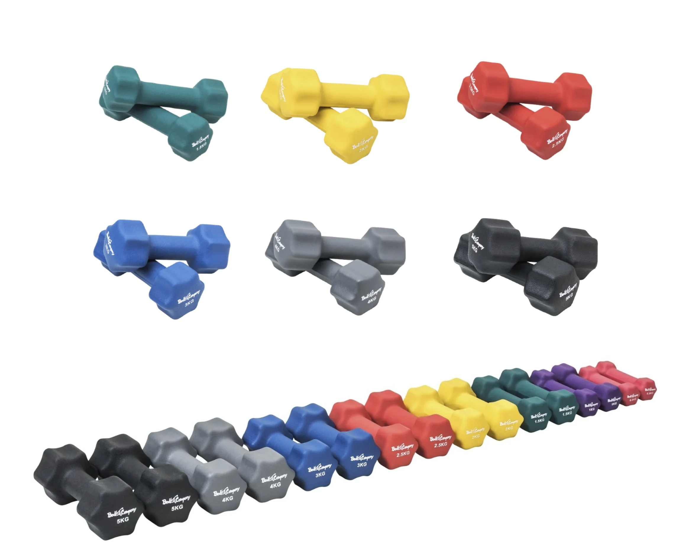 36Kg (2x1.5, 2x2, 2x2.5, 2x3, 2x4, 2x5) Neopren Gymnastik Hanteln