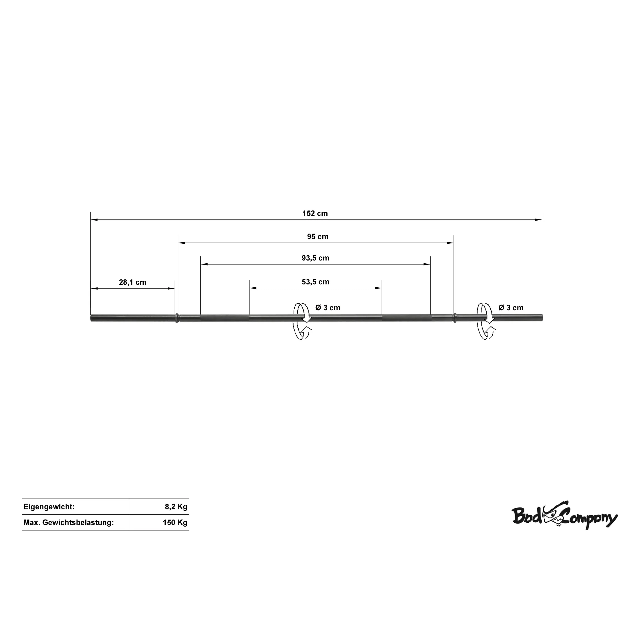 BLK Langhantelstange 152cm Langhantel schwarze Hantelstange Stange 30/31mm black - Image 2