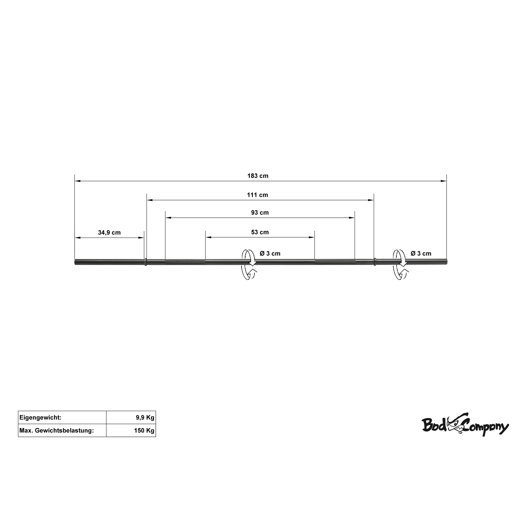 BLK Langhantelstange 183cm Langhantel schwarze Hantelstange Stange 30/31mm black - Image 2